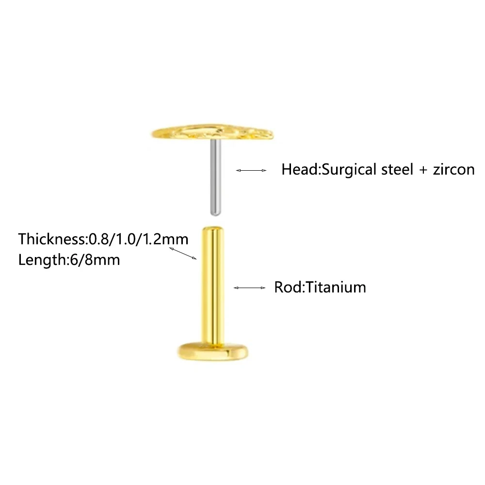 ASTM F136 G23 Titanium Flower Threadless Earring Piercing Petals Leaf Heart Butterfly Pin Daith Conch Push in Labret Stud