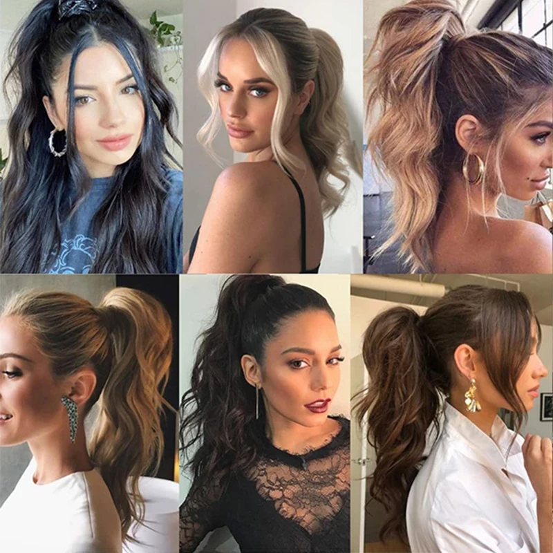32 ''偽ポニーテールヘアエクステンションロングポニーテールヘア女性のための柔軟なラップアラウンドポニーテール天然合成馬の尾の髪