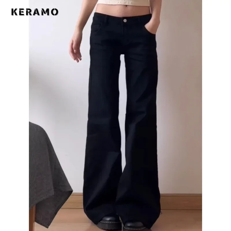 Normcore Y2K だぶだぶの黒デニムズボン洗浄ヴィンテージカジュアルミニマリストパンツグランジハイウエスト無地ストリートレトロジーンズ