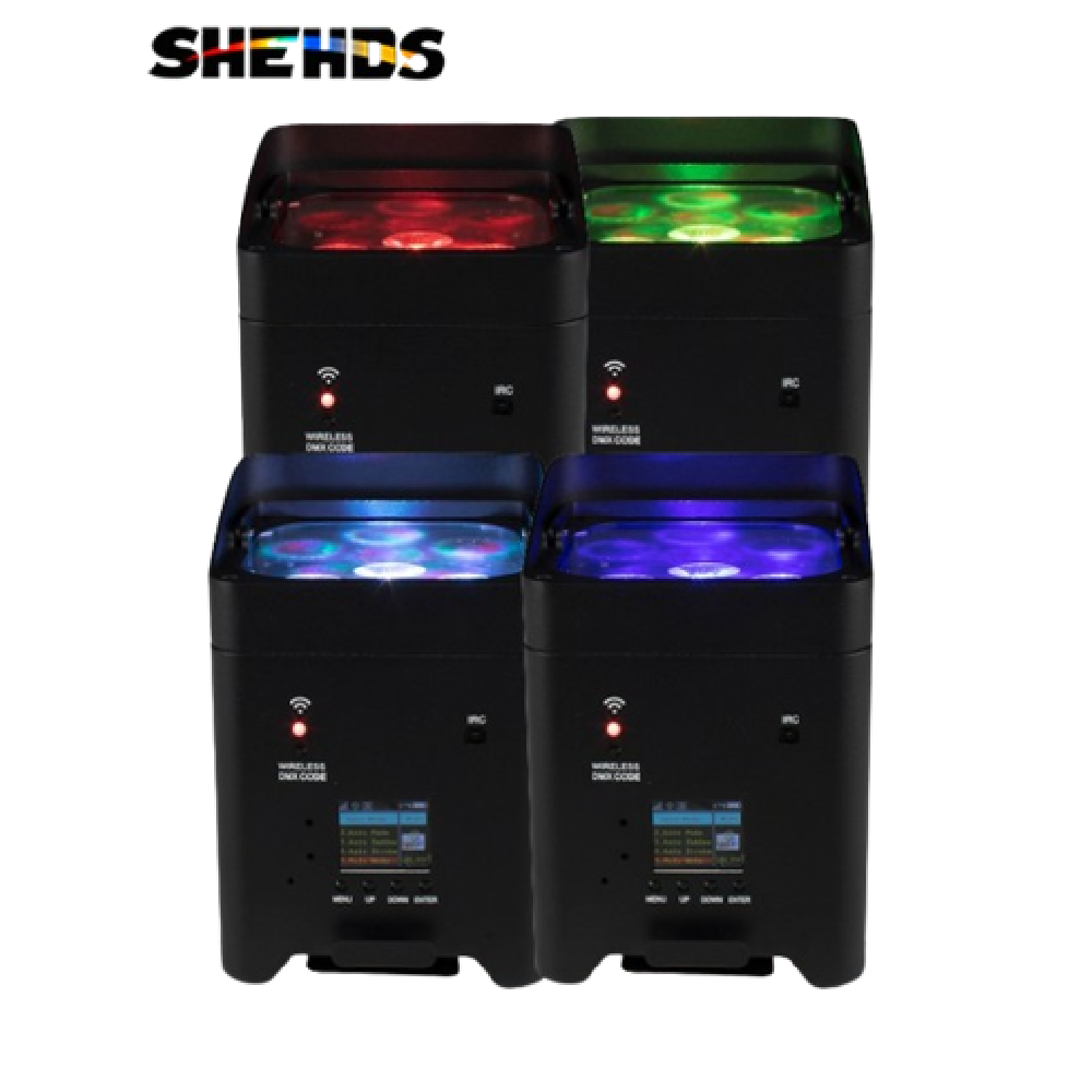 SHHEHDS 4PCS Drahtlose Fernbedienung LED 6x18W 6 in 1 RGBAW + UV Par Licht Batterie beweglich für Disco KTV Bar Weihnachtsbeleuchtung