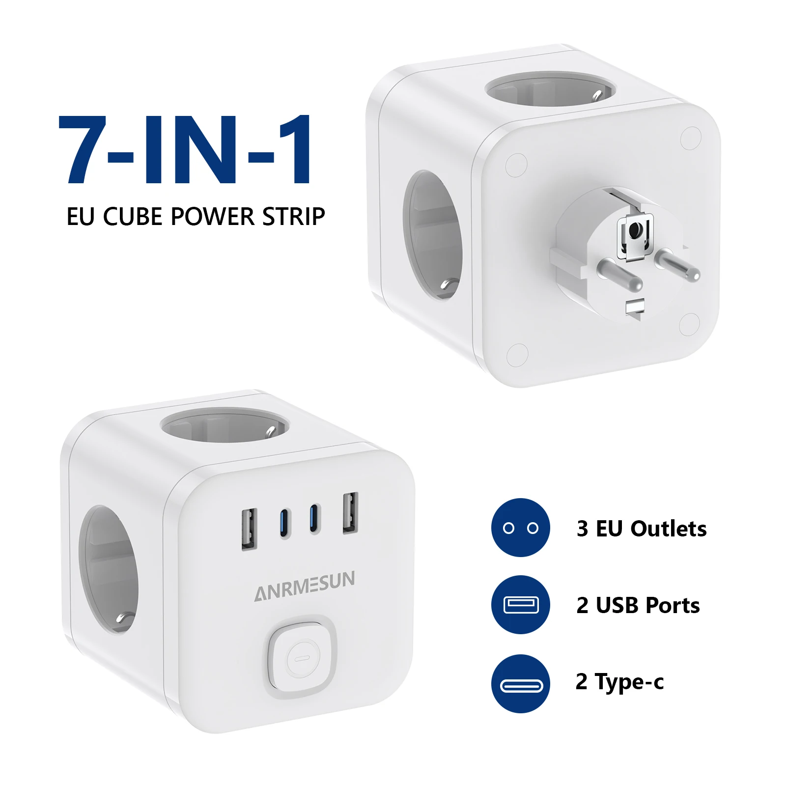 Удлинитель настенной розетки с переключателем, 3 розетки, 2 порта USB A и 2 порта типа C, портативная розетка-куб, адаптер питания, зарядное устройство для путешествий