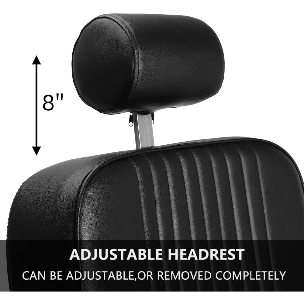 Heavy Duty Reclining Barber Chair with Headrest & Supports up to 500lbs & 360 Degrees Rolling Swivel,