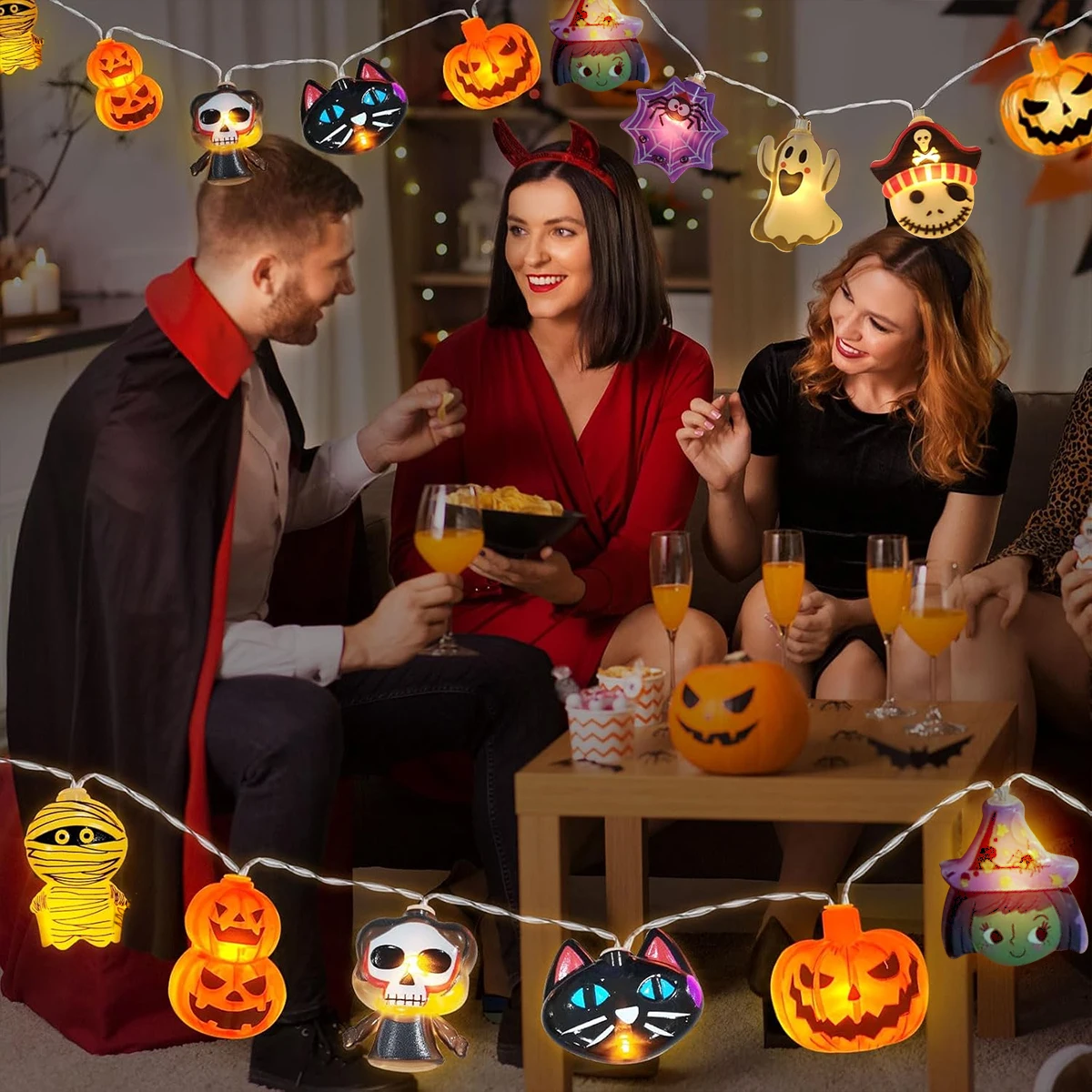 1PC 10/20/30 LED ฮาโลวีนฟักทอง & ค้างคาว & Ghost & Cat & Spider & Pirate & Witch & Mummy รูปร่าง String ไฟสําหรับ Home Garden ตกแต่งฮาโลวีน