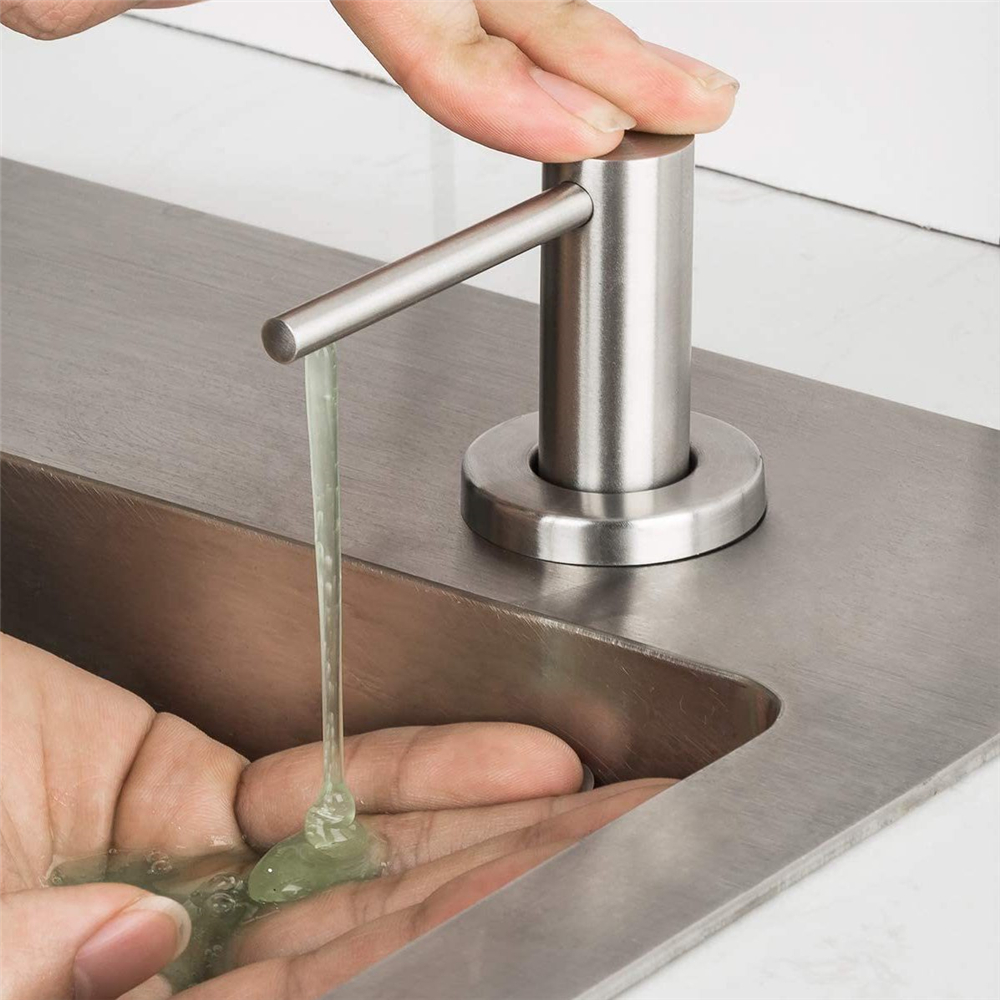 Kitchen Sink Liquid Dispenser Built-in Design Liquid Soap Bottle with Stainless Steel Head Hand Press Detergent Soap Dispenser