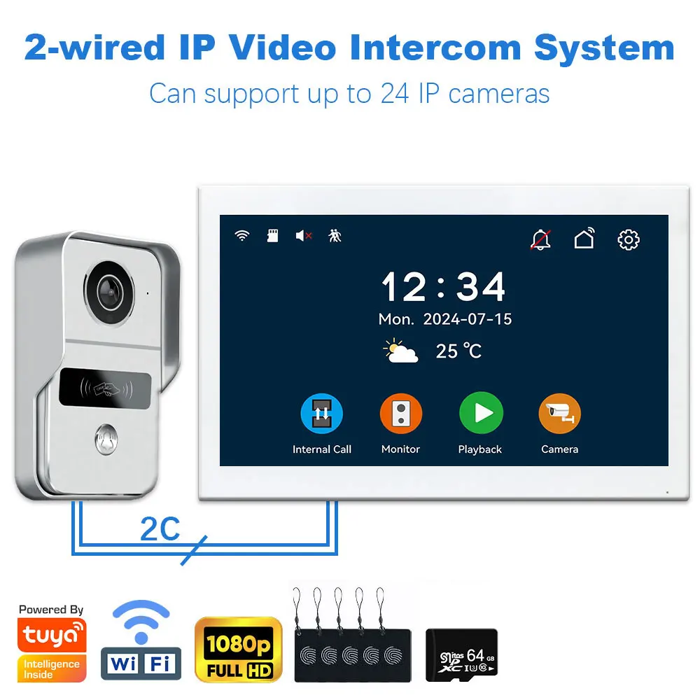 Tuya Smart Wifi 2-draads intercom videodeurbelsysteem voor thuisdeurtelefoon Ondersteuning IP-camera