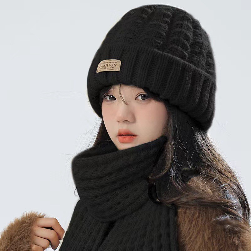 Neck protection versatile balaclava autumn and winter women's warm scarf integrated knitted hat knitted wool hat