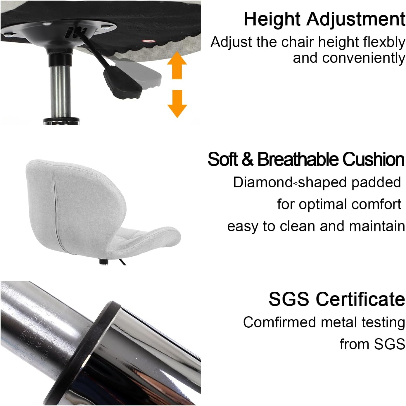 Modern Fabric Swivel Office Chair, Height Adjustable Padded Armless Desk Chair with Wheels for Home Office