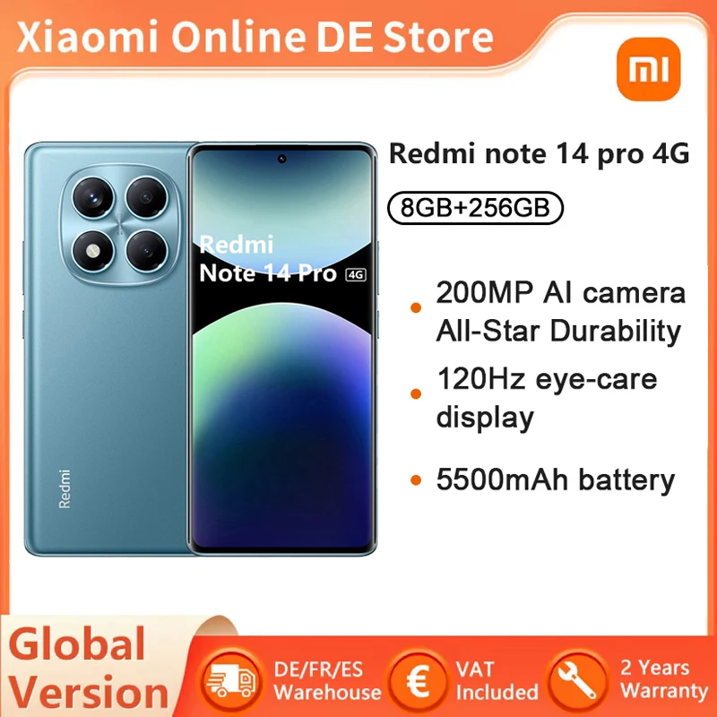 Global Version Xiaomi Redmi Note 14 Pro 4G Smartphone MediaTek Helio G100-Ultra 6.67'' Display 200MP Camera 5500mAh Battery
