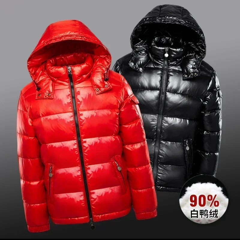 Winter New Glossy Down Jacket Men's and Women's Puffer Jacket Hooded Plus Size Coats Thickened Warm Down Coat Goose Down