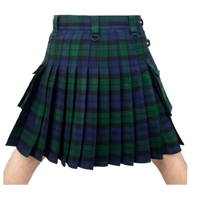 Hoge Kwaliteit Mode Mannen Cool Pocket Kilts Effen Kleur Gothic Kilt Vintage Warrior Cargo Kilt Metalen Riem Geplooide Rok