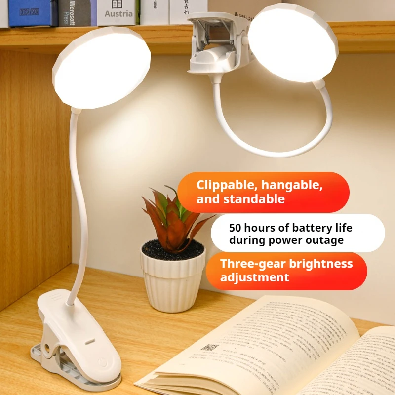 Lampada da tavolo a LED portatile con clip Lampada da scrivania con clip ricaricabile USB Lampada da lettura per letto Luce notturna Touch 3 modalità di attenuazione Luce di protezione degli occhi
