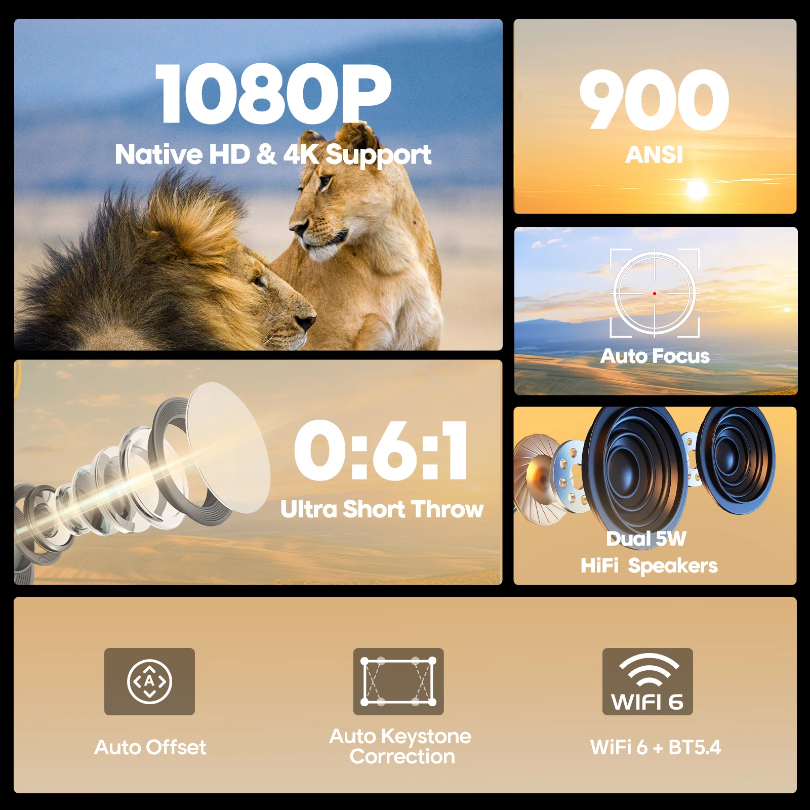 Magcubic 900ANSI HY450 C Projetor de foco automático 8K 1080P Ultra Short Throw Allwinner H716 BT5.4 Auto Offset Home Theater Voz