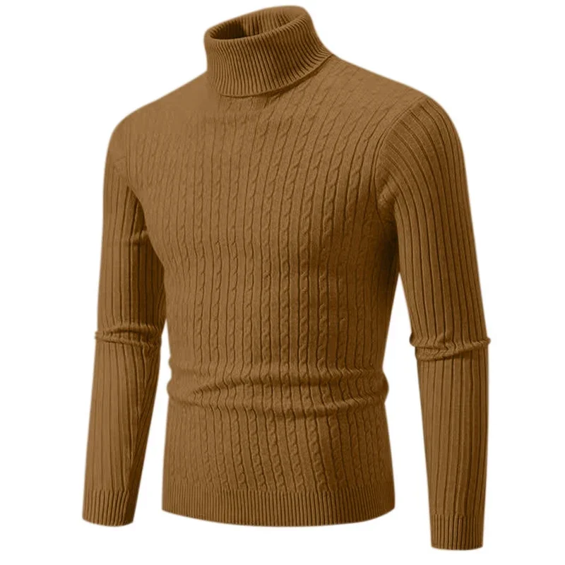 2025 nuevo suéter de cuello alto para hombre, jersey de Color sólido, tejido cálido, informal, sudadera de cuello alto, Tops de lana para hombre para invierno al aire libre