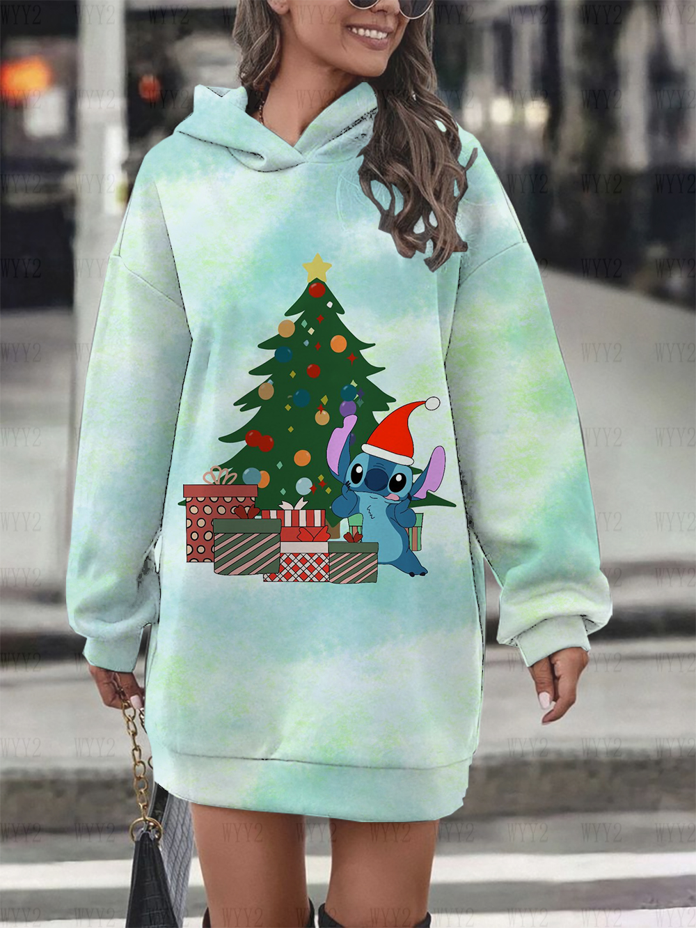 คริสต์มาส Disney Stitch พิมพ์ฤดูใบไม้ร่วงและฤดูหนาวใหม่ชุดสตรี 2024 ขายร้อนสบายๆเก๋ชุดเสื้อกันหนาว