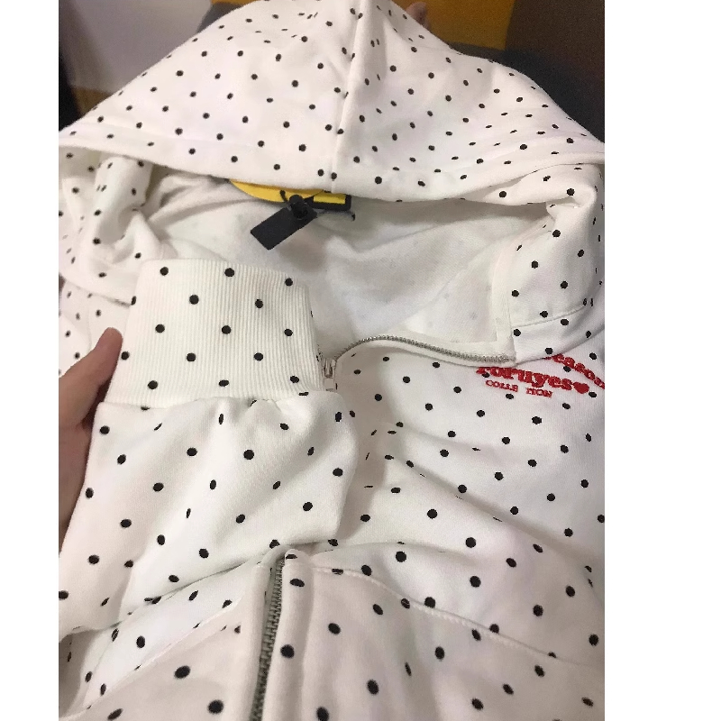 Pure Cotton Heavyweight American Letter Embroidery Polka Dot Hoodie Unisex Early Autumn Open Cardigan Jacket Youth Casual Sle