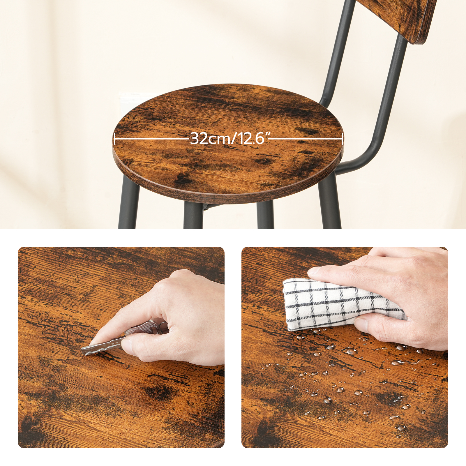 Bar Stools Set of 2 Breakfast Bar Stools Kitchen Stools with Backs and Footrest High Bar Chairs for Dining Room Party