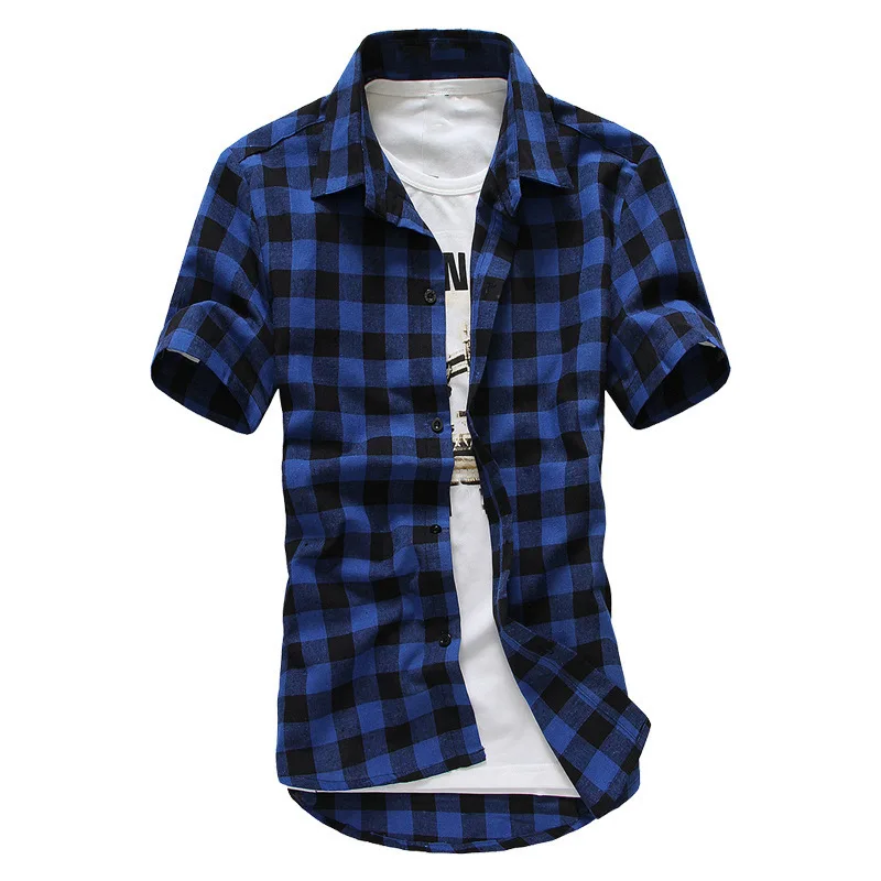 เสื้อเชิ้ตแขนสั้นเข้ารูปเสื้อเชิ้ตลายสก๊อตอินเทรนด์, เสื้อมีปกลำลองสวมใส่ทุกวันสไตล์เกาหลี2023