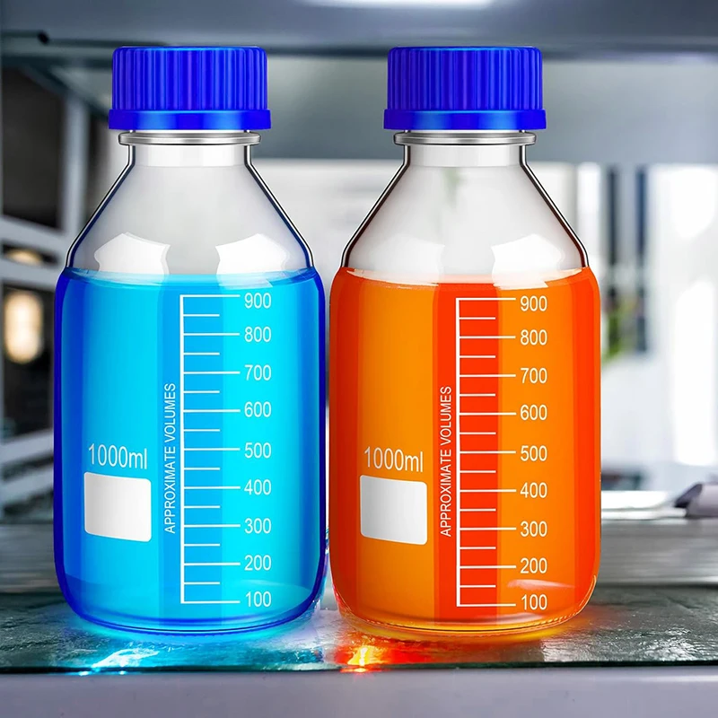 WESTTUNE 1 Pz 25-1000 ml Lab Marrone/Trasparente Bottiglia di reagente rotonda graduata Bottiglie di stoccaggio multimediale in vetro con tappi a vite GL45 blu