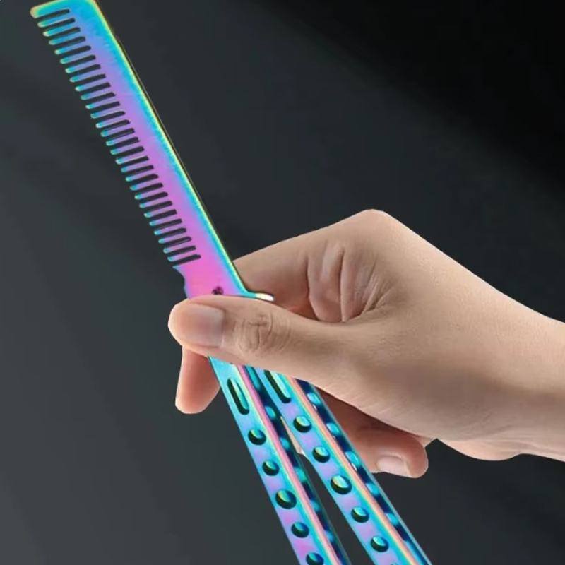 1PCS Foldable Comb Stainless Steel Butterfly Knife Comb Beard Moustache Brushe Salon Hairdressing Styling Tool