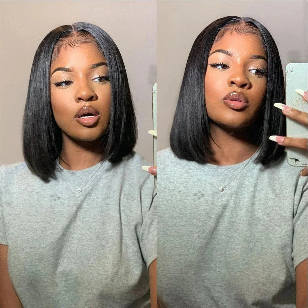 10-16 polegada curto em linha reta bob peruca em linha reta brasileiro 100% cabelo humano bobo 13x4 peruca frontal do laço bobo médio cabelo reto