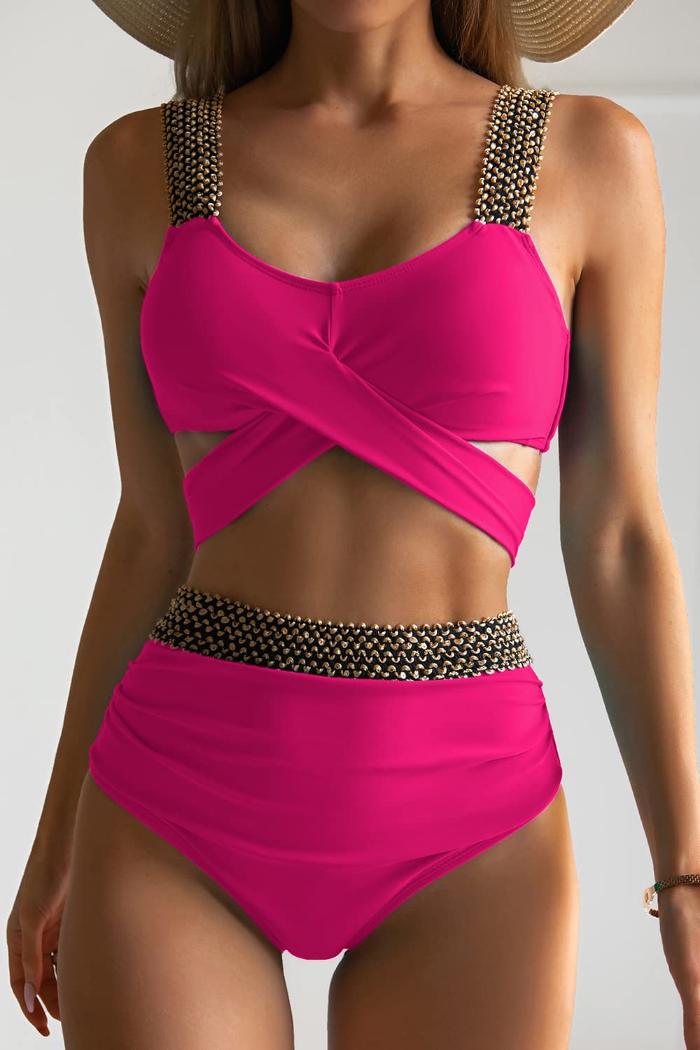Kreuz-Bikini mit hoher Taille, 2025, Damen-Bademode, fester Badeanzug, weibliche Strandmode, Sommer-Badegäste-Badeanzug, Schwimmen