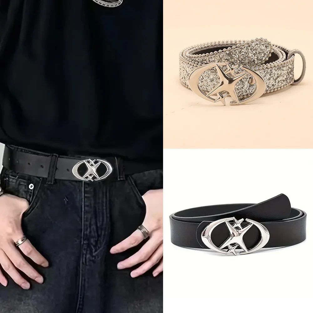 Cinturones de diseñador para mujer, pantalones vaqueros Unisex de lujo de alta calidad, cinturón de regalo para hombre, cinturón de vestir con tirantes de lentejuelas brillantes Y2K, cinturón occidental
