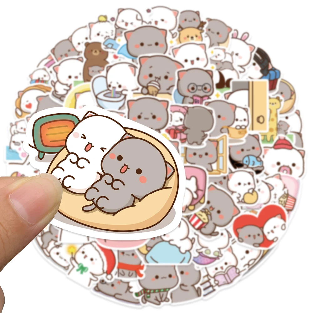60 pçs dos desenhos animados bonito mitao gato adesivos à prova dwaterproof água engraçado gatos decalques para garrafa de água portátil skate bagagem crianças brinquedos