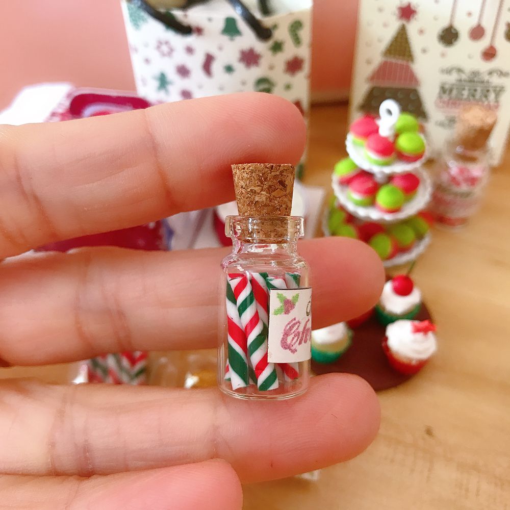 새로운 귀여운 1/6 스케일 인형 집 미니어처 크리스마스 선물 미니 컵케익 캔디 마카롱 인형 집 주방 놀이 장난감