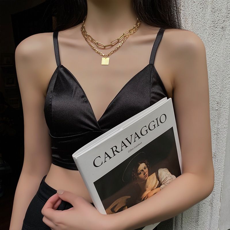 Ouro Colar de Dupla Camada, Cadeia Grossa Exagerada, Marca Quadrada, Moda Europeia e Americana, Novo, Popular