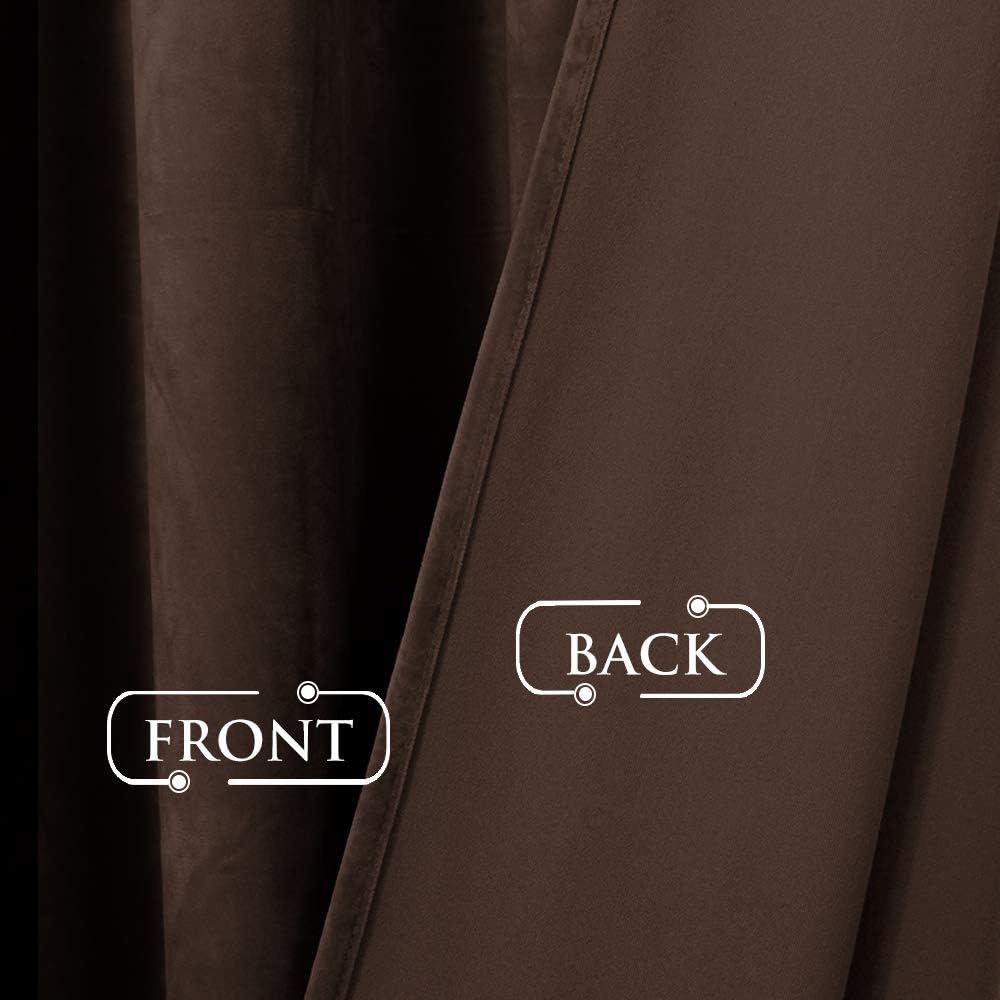 Cortinas de terciopelo marrón para dormitorio, oscurecimiento de la habitación, protección de privacidad, 62 pulgadas de ancho x