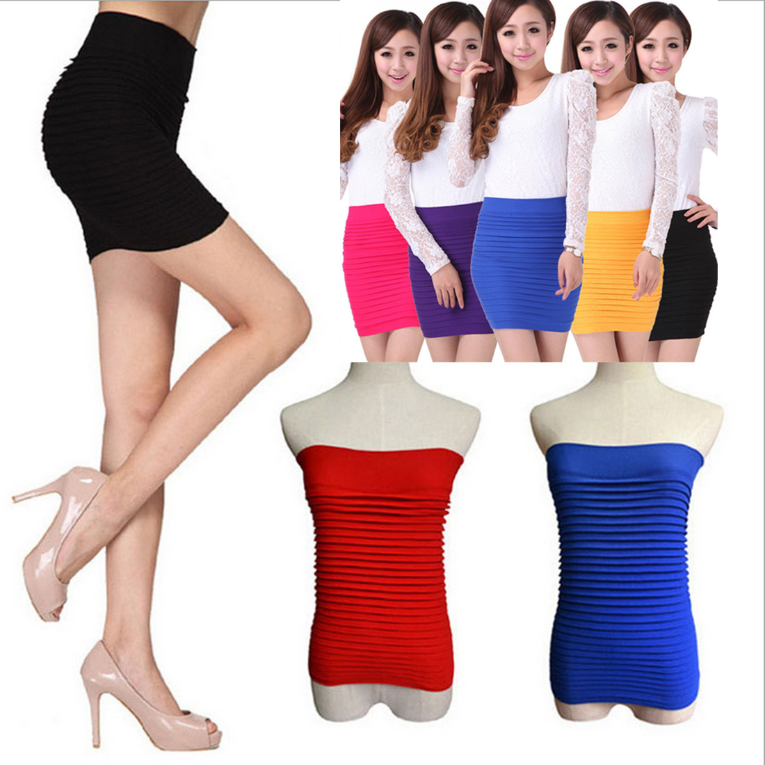 Zomer Vrouwen Hoge Taille Rok Effen Kleur Elastische Plooirok Voor Kantoor Dame Gedrapeerde Slanke Mini Rok Sexy Dame Potlood Rokken