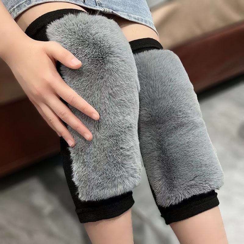 1 par de joelheiras de pelúcia de inverno pele sintética quente das mulheres dos homens engrossar lã proteção joelho veludo vento e frio protetor de joelho