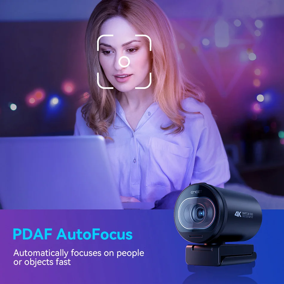 Câmera Web com microfones e capa de privacidade para Tiktok e YouTube, foco automático, streaming, foco automático, 1080p, 60FPS, webcam 4K