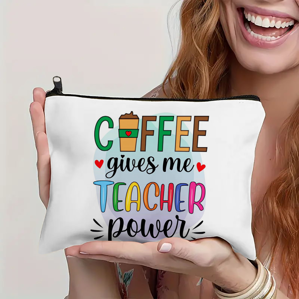 Koffie Geef Me Leraar Power Vrouwen Linnen Make-Up Tas Handtas Lippenstift Organisator Dag Beste Geschenken Pen Tas