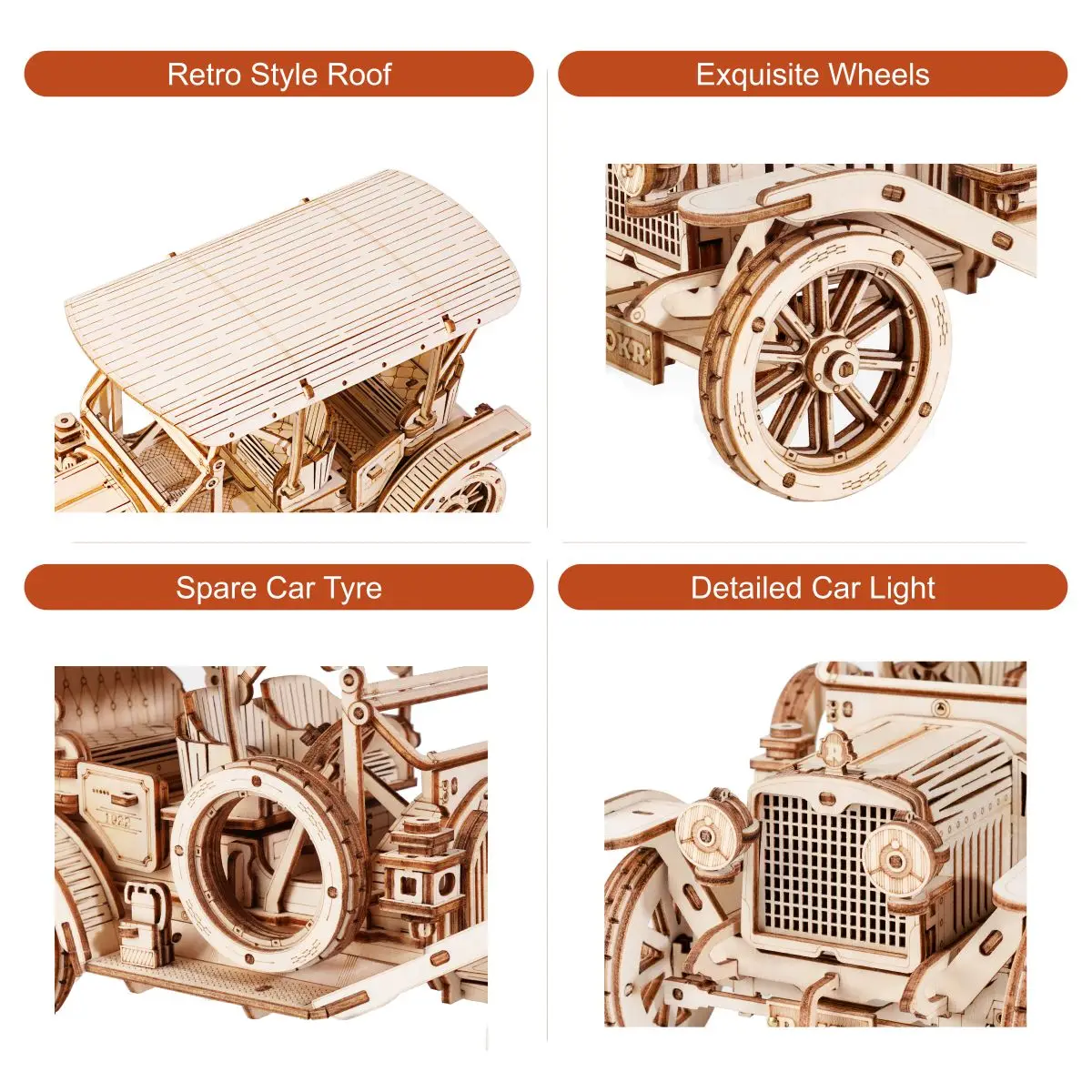 Robotime Rokr Oldtimer 3D Holzpuzzle Montessori Spielzeug Oldtimer Maßstab 1:15 Modellbausätze für Kinder
