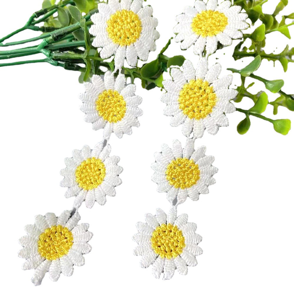3/5 jardas amarelo sol flor margarida bordado rendas acessórios de roupas solúvel em água renda têxtil para casa tecido cama diy earrin