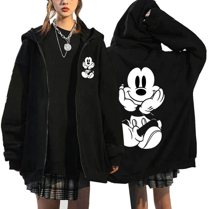 2024 herbst Kleidung Frauen Disney Rolle Spielen Mickey Maus Cartoon Zipper Hoodie Frauen Winter Mantel Fleece Jacke Koreanische Kleidung