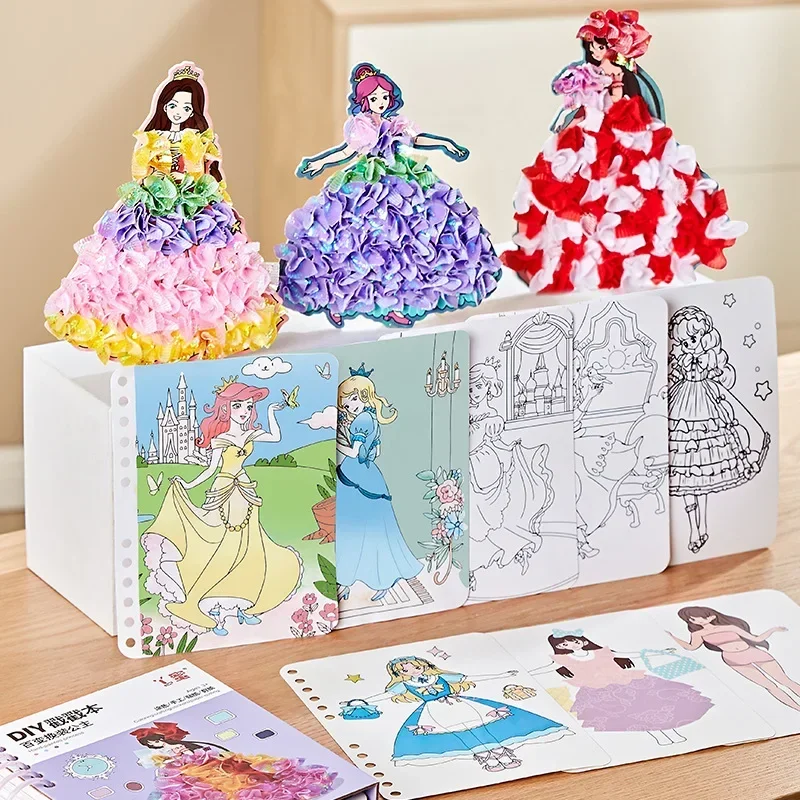 เด็ก DIY ภาพวาดสติกเกอร์หัตถกรรมของเล่นเด็กสาวศิลปะ Poking ภาพวาดเจ้าหญิง Handmade การศึกษา Magical ของขวัญเด็ก