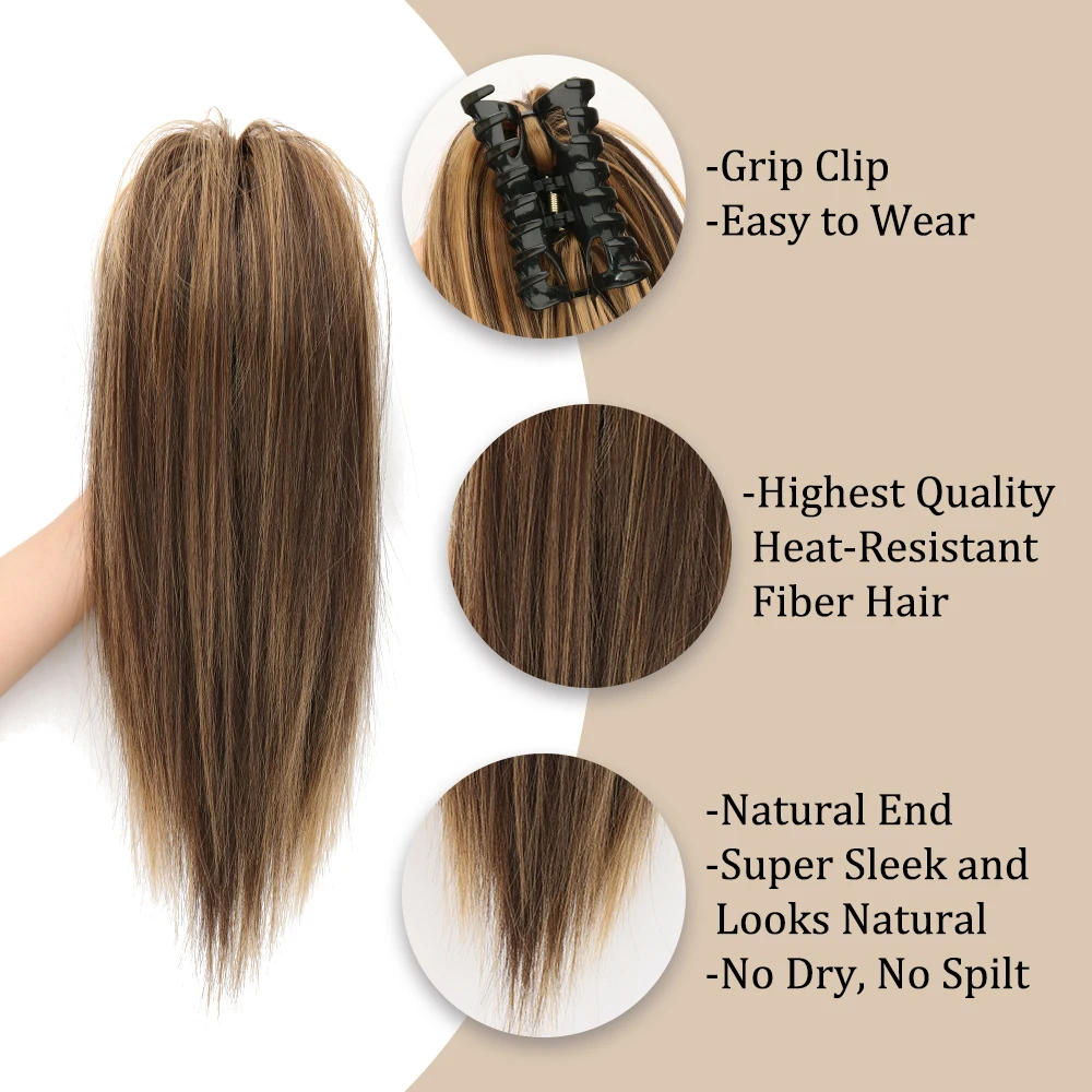 NICESY สังเคราะห์ 16 นิ้วตรง Claw คลิปต่อผมหางม้าธรรมชาติน้ําตก High Pony Tail Hairpiece สําหรับทุกวัน