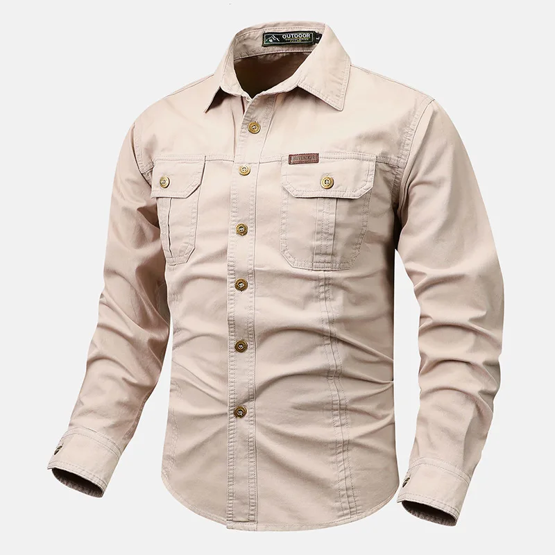 Camicia a maniche lunghe da uomo stile Cargo retrò con Design tascabile, camicia abbottonata casual da uomo per l'autunno primaverile Qutdoo