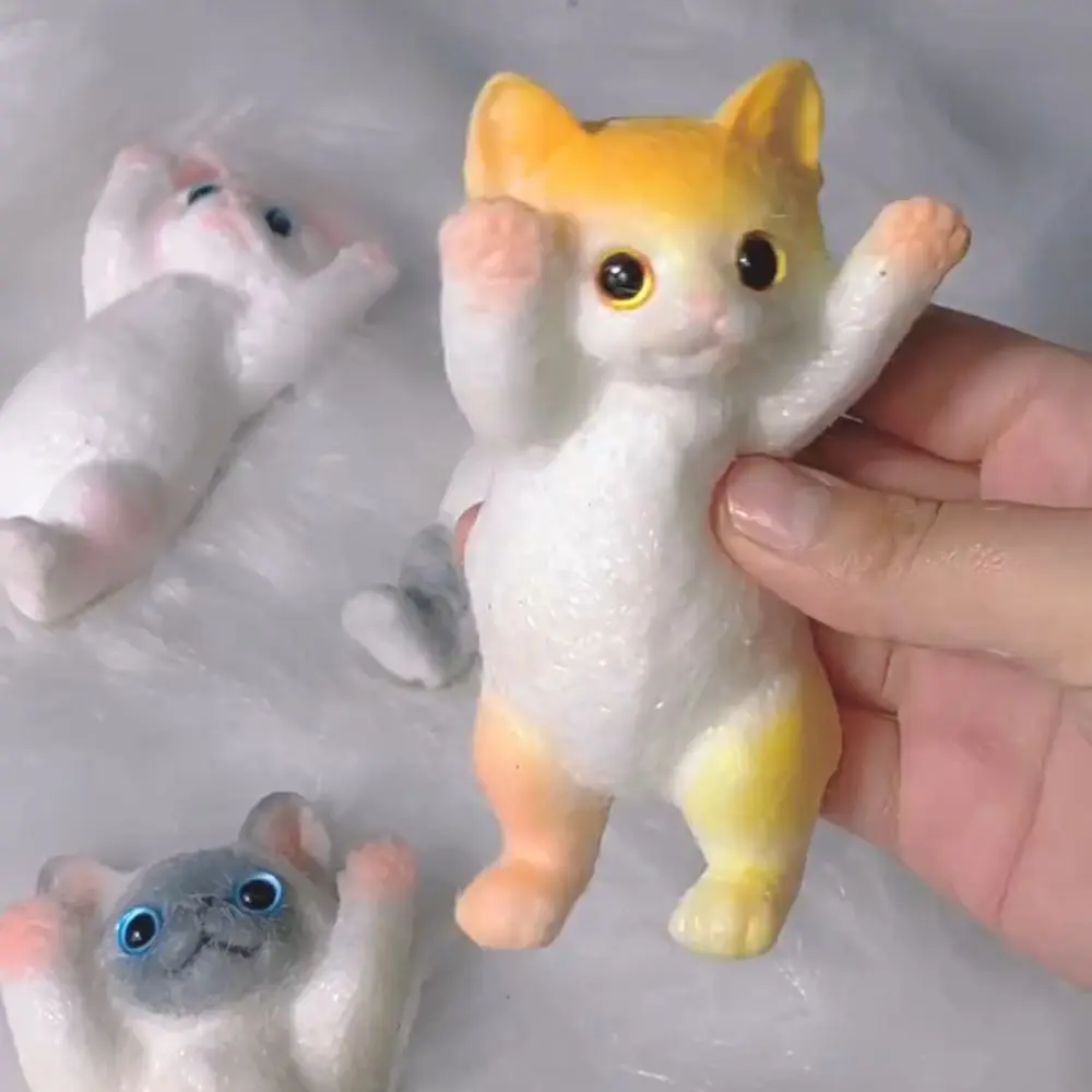Novelty Slow Rebound Cat Doll Squeeze Toy Cartoon Colorful Simulation Cat Squeeze Toys Soft Mini Cat Fidget Toy for Kids