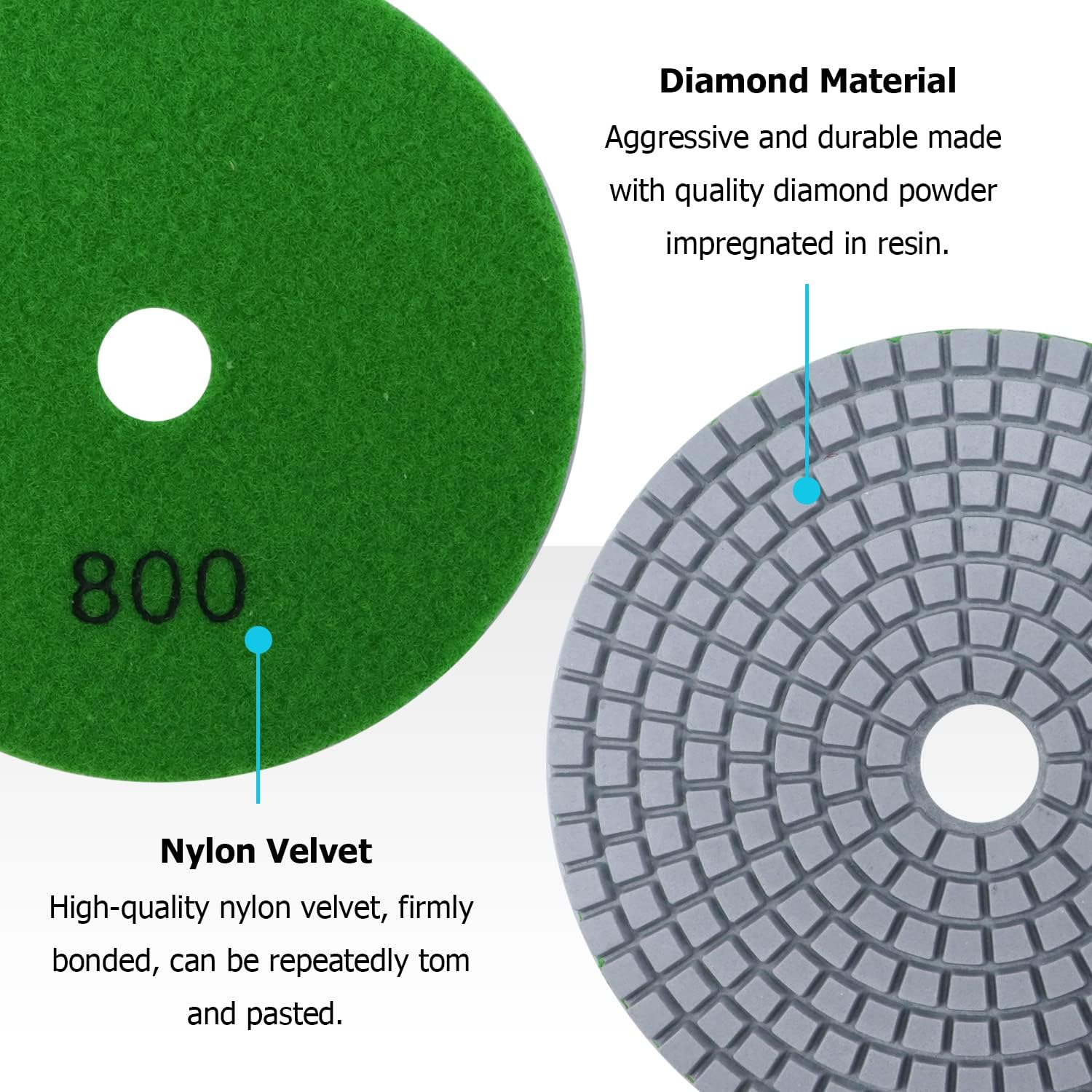 Kit de almofadas de polimento de diamante, 8 peças, 5 polegadas, 125mm, molhado/seco para pedra de granito, concreto, mármore, uso de discos de moagem, conjunto m14