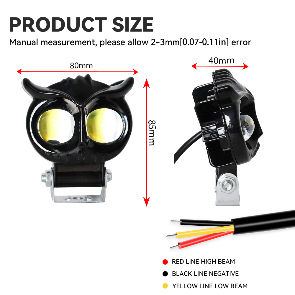 LEDモーターサイクルヘッドライト,フォグライト,デュアルカラー,フクロウデザイン,スクーターヘッドライト,補助ライト,カーアクセサリー