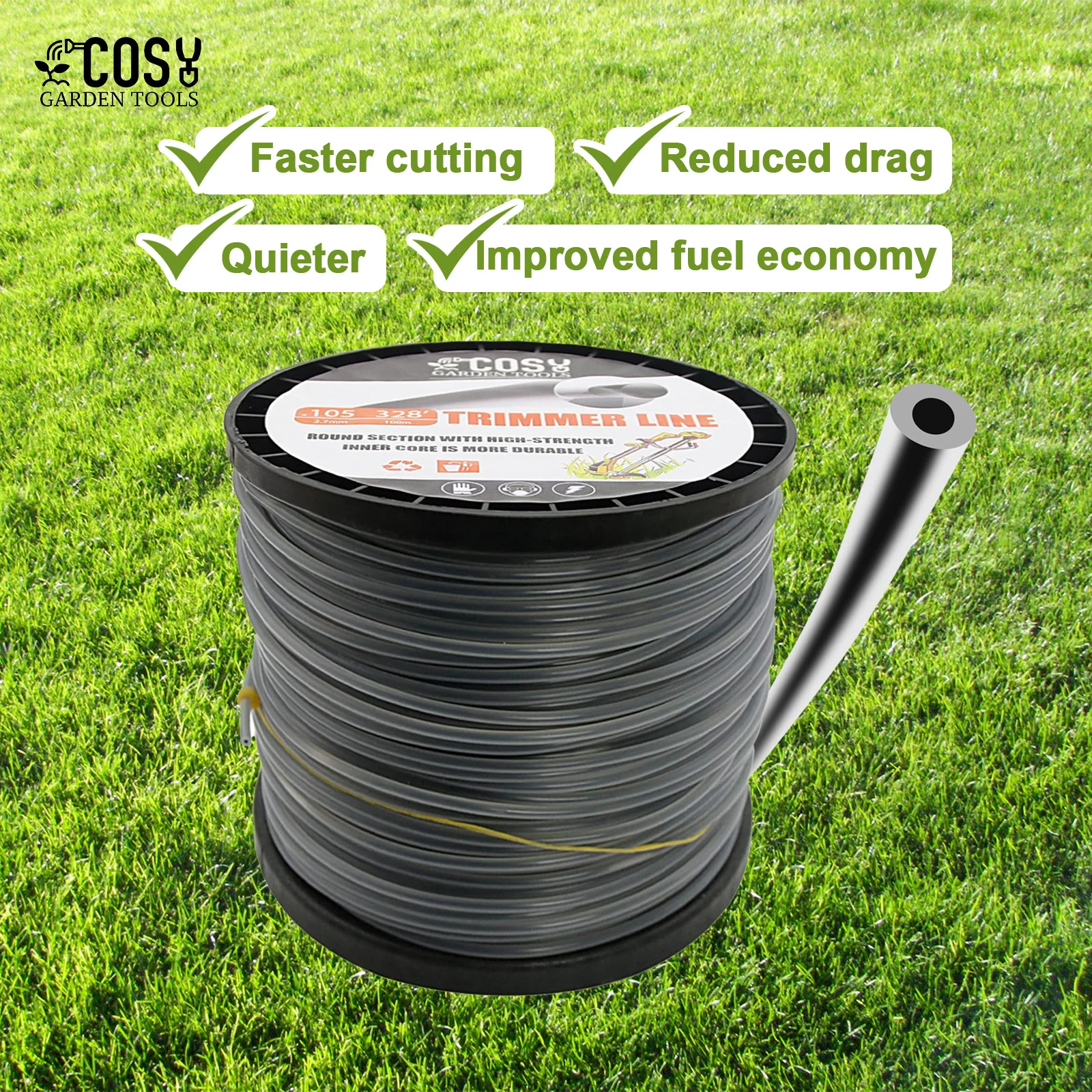 2.7mmx100m Brush Cutter Sharp Rope Grass Mower Pentagram Nylon Mowing Trimmer Line Trimmer Head String Grass Trimmer Roll Line