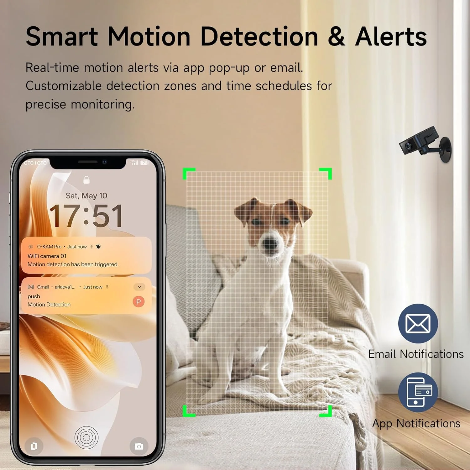 Cámara pequeña 4K con función de disparo nocturno. Batería de 4 horas. Con detección de movimiento para almacenar datos en SD o en la nube. Viene con control de aplicación móvil para proporcionar alertas en tiempo