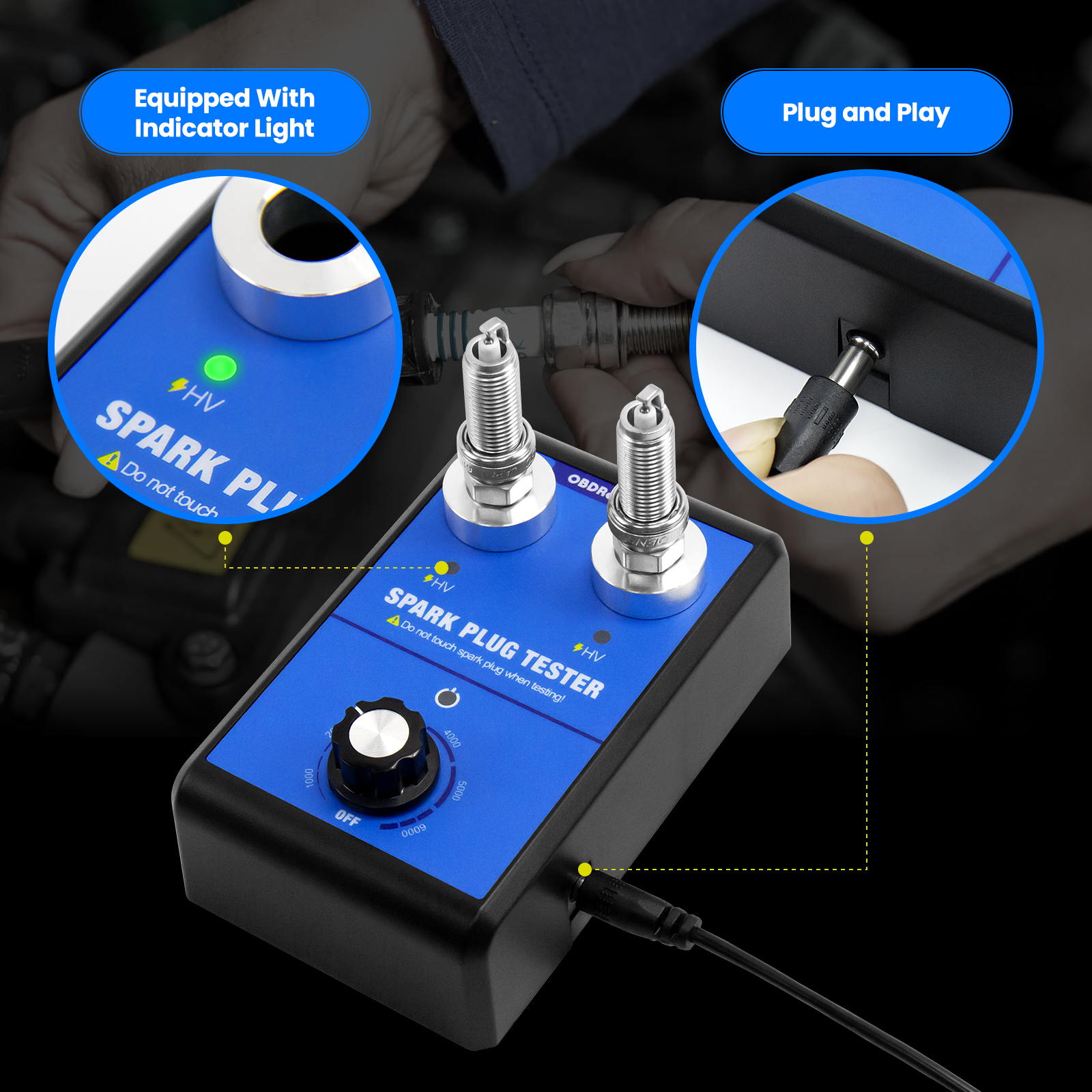 OBDResource 車のスパークプラグテスターデュアル穴 110V 220V 0-6000rpm 周波数自動車エンジン点火コイルテスタースパークテスターツール