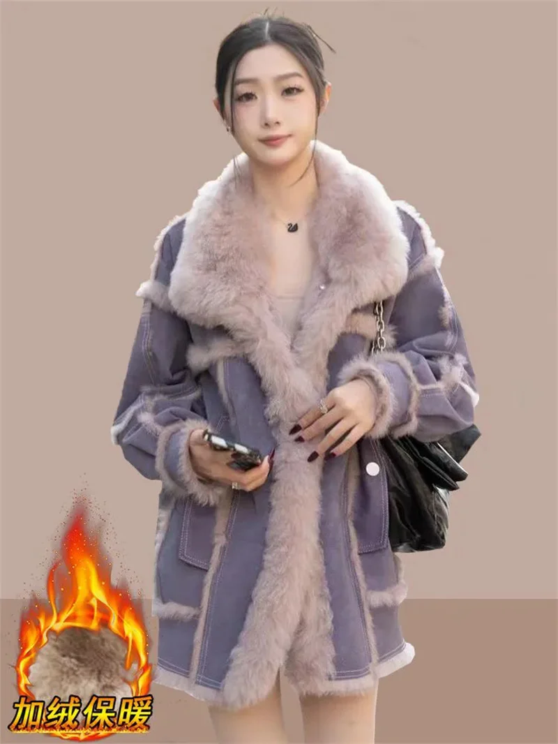 2024 inverno feminino novo engrossado moda pele do falso integrado jaqueta curta feminina estilo ocidental high-end jaqueta de algodão quente