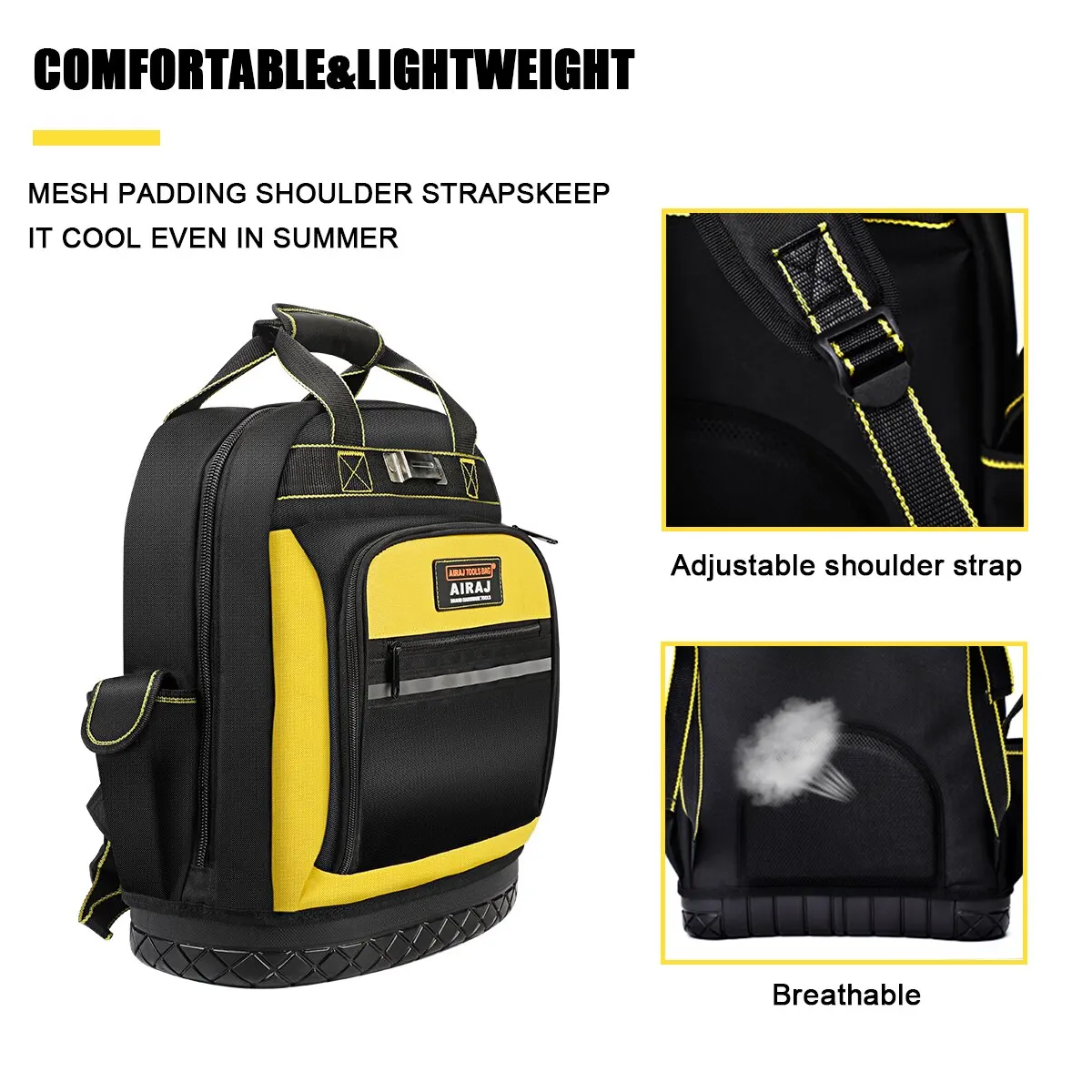 AIRAJ mochila de herramientas impermeable, bolsa de herramientas con Base de goma, organizador de herramientas de servicio pesado, bolsas de herramientas para trabajadores de mantenimiento de fontanero electricista