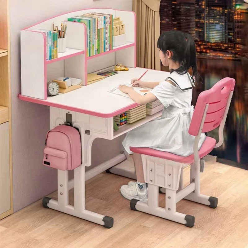 New Ergonomic Children's Learning Desk with Bookshelf Home Furniture Height Adjustable Kids Study Table and Chair Set for Child