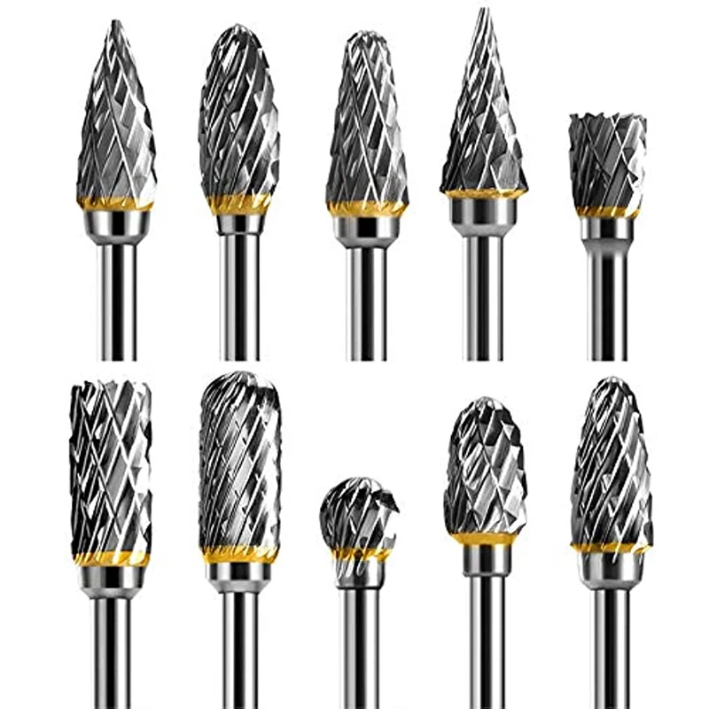 Neue 10 stücke 1/8 "Schaft Hartmetall Fräser Dreh Werkzeug Grat Doppel Diamant Cut Rotary Dremel Werkzeuge Elektrische schleifen